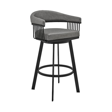 Armen Living Bronson 29" Bar Height Swivel Bar Stool in Black Finish and Gray Faux Leather 721535761890